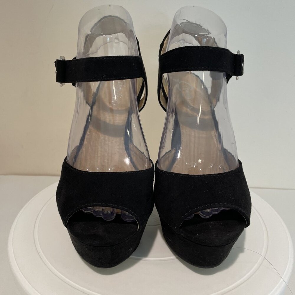 Vintage Y2K Candies Faux Suede Chunky Platform Heels Sandals Size 8 Black Funky - Picture 4 of 12